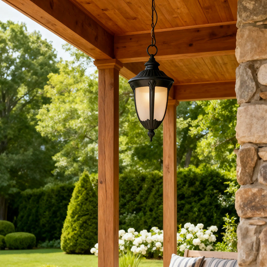 Outdoor Porch Pendant Light Black Metal Simple Ceiling Lamp