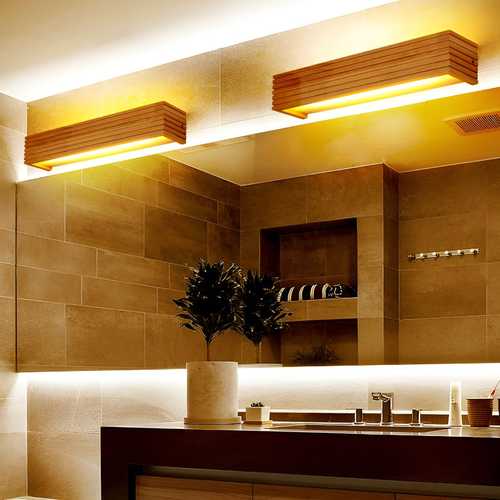 Wooden Wall Lamp Rectangular Waterproof LED Nordic Style Light
