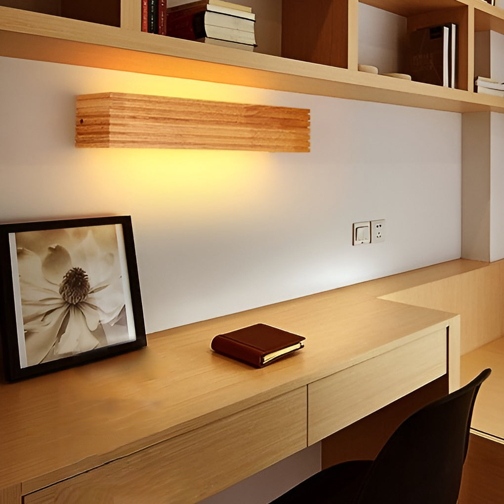 Wooden Wall Lamp Rectangular Waterproof LED Nordic Style Light
