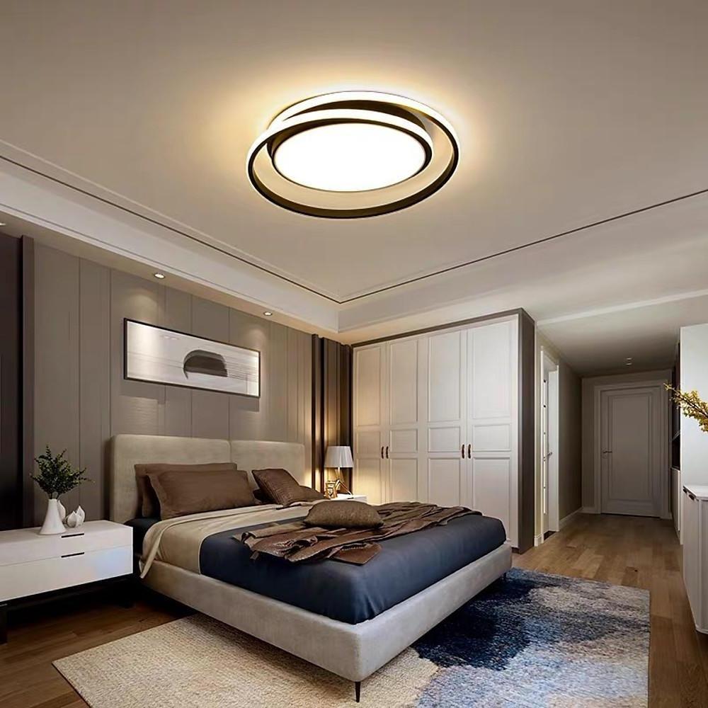 Creative Circular LED Modern Black Gold Flush Mount Ceiling Lighting for Bedroom