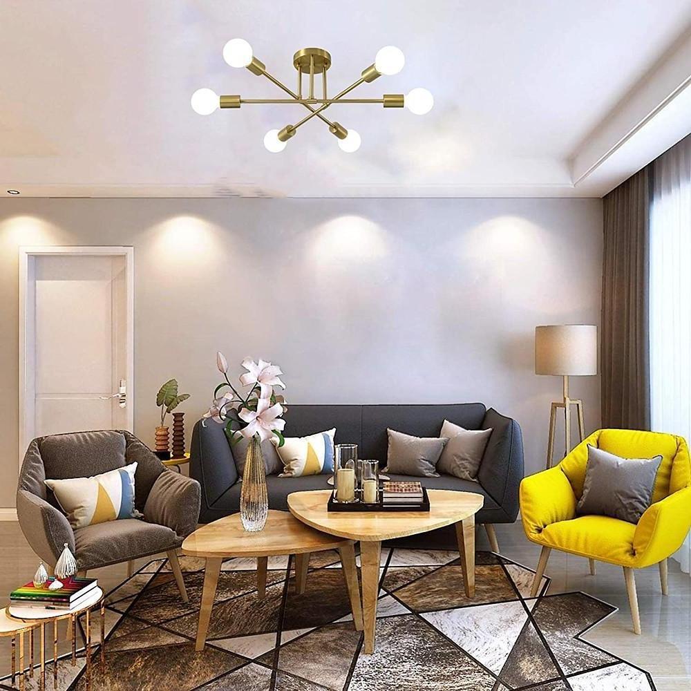 Minimalist Geometric Industrial Sputnik Chandelier 6 Bulbs Ceiling Lights