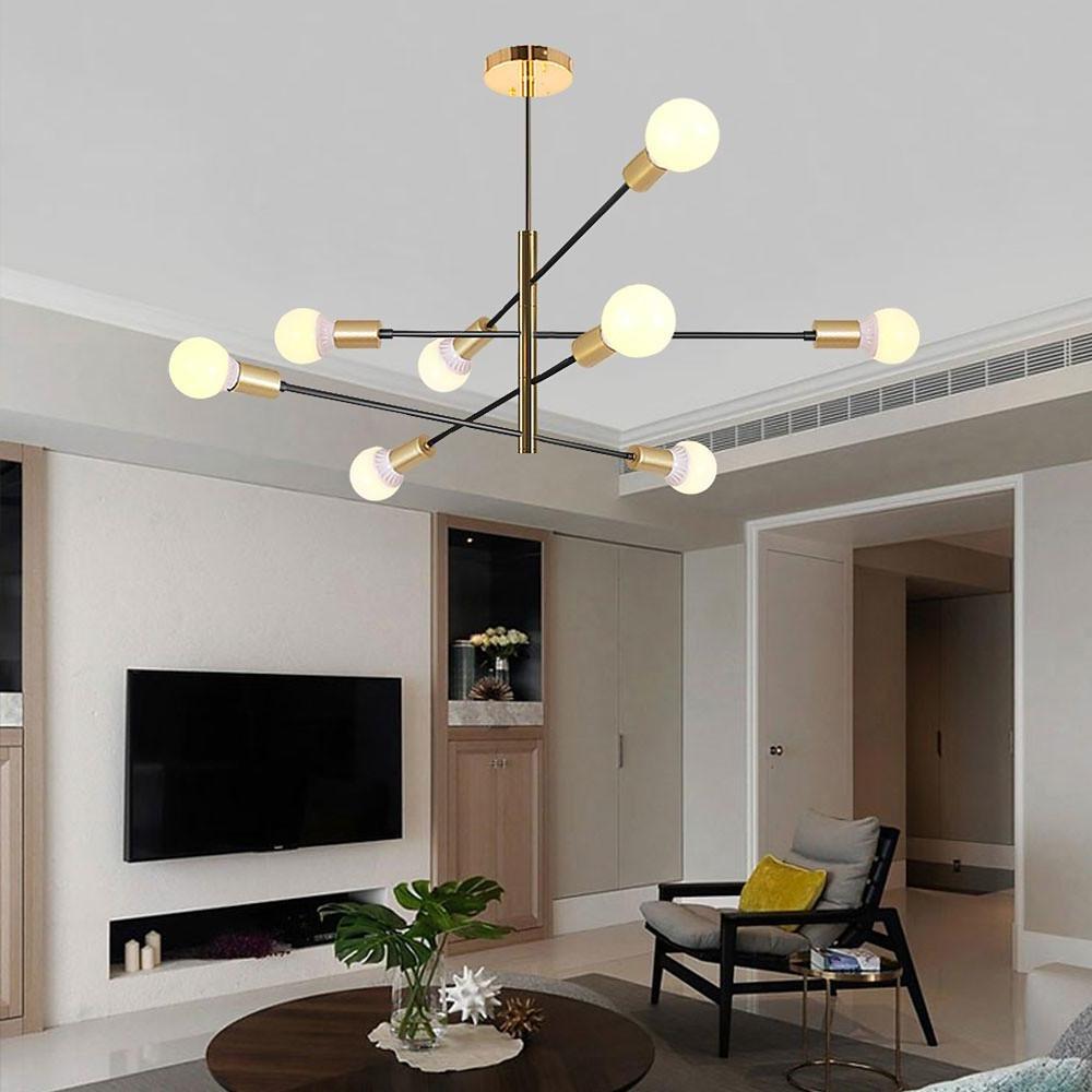 Modern Sputnik LED Geometric Chandelier Living Room Black Linear Chandelier 8 Bulbs