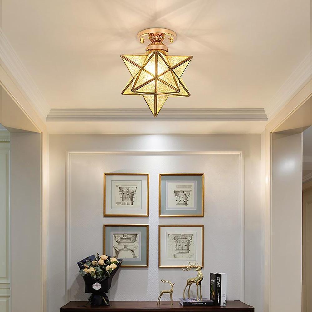 Geometric Multi Pointed Star Ceiling Light Metal Glass Semi-Flush Mount Lighting