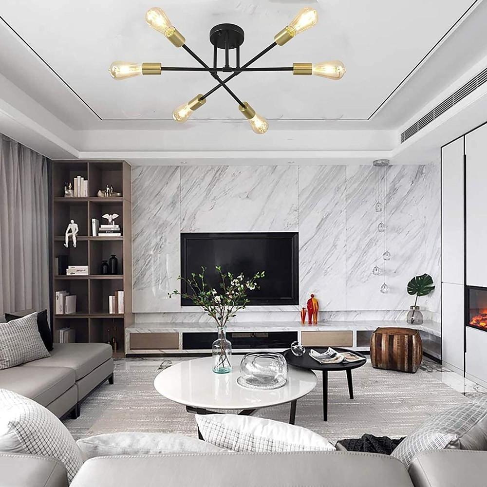 Minimalist Geometric Industrial Sputnik Chandelier 6 Bulbs Ceiling Lights