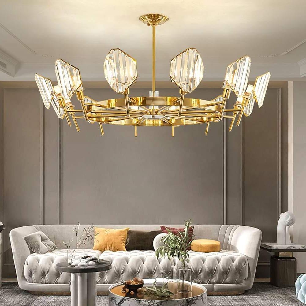 Brass Ring Frame Crystal Chandelier - Gold Metal, Crystal Accents Ceiling Lighting