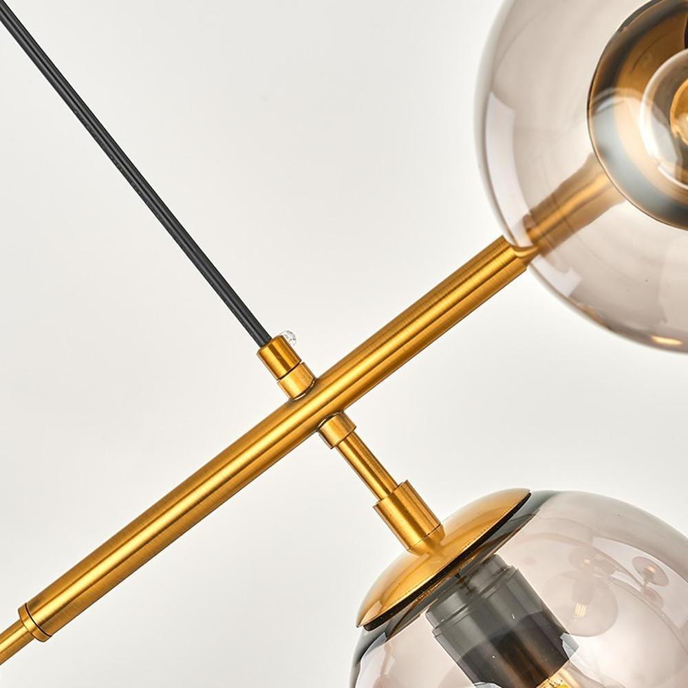 Nordic Linear Ceiling Lights Glass Globe 4/6 Heads Chandelier